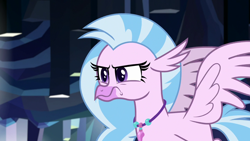 Size: 1280x720 | Tagged: safe, screencap, character:silverstream, species:hippogriff, episode:what lies beneath, g4, my little pony: friendship is magic, angry, confrontation, courage, female, jewelry, necklace, solo