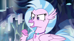 Size: 1280x720 | Tagged: safe, screencap, character:silverstream, species:hippogriff, episode:what lies beneath, g4, my little pony: friendship is magic, evil grin, female, grin, jewelry, necklace, nightmare cave, pure unfiltered evil, smiling, smirk, solo