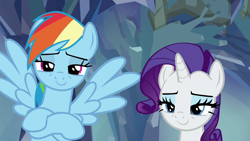 Size: 1280x720 | Tagged: safe, screencap, character:rainbow dash, character:rarity, episode:what lies beneath, g4, my little pony: friendship is magic, crossed hooves, duo, implied sandbar, lidded eyes