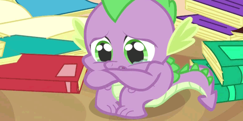 Size: 500x250 | Tagged: safe, screencap, character:spike, species:dragon, episode:dragon quest, g4, my little pony: friendship is magic, animated, book, cropped, crying, gif, golden oaks library, male, sad, solo