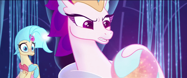 Size: 600x253 | Tagged: safe, artist:otakuangelx, screencap, character:princess skystar, character:queen novo, species:seapony (g4), my little pony: the movie (2017), angry, animated, attempted murder, female, furious, gif, looking at someone, magic, mother and daughter, narrowed eyes, queen novo is not amused, queen novo's orb, sin of wrath, talking, transforming, underwater, worried, you don't deserve to be one of us