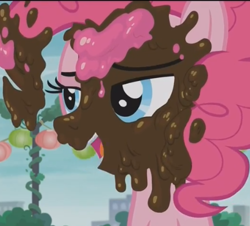 Size: 432x391 | Tagged: safe, screencap, character:pinkie pie, species:earth pony, species:pony, episode:the gift of the maud pie, g4, my little pony: friendship is magic, chocolate, cropped, female, food, mare, messy