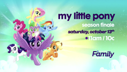 Size: 1334x750 | Tagged: safe, screencap, character:applejack, character:fluttershy, character:pinkie pie, character:rainbow dash, character:rarity, character:spike, character:twilight sparkle, character:twilight sparkle (alicorn), species:alicorn, species:dragon, species:pony, episode:school raze, g4, my little pony: friendship is magic, my little pony: the movie (2017), discovery family, discovery family logo, mane seven, mane six, promo, winged spike