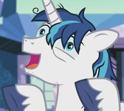 Size: 426x384 | Tagged: safe, screencap, character:shining armor, species:pony, species:unicorn, episode:the crystalling, g4, my little pony: friendship is magic, cracked armor, cropped, faec, male, season 6, silly face
