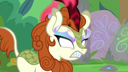 Size: 1280x720 | Tagged: safe, screencap, character:autumn blaze, species:kirin, episode:sounds of silence, g4, my little pony: friendship is magic, angry, fire, flaming eyes, glowing eyes, imminent nirik