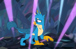 Size: 1103x720 | Tagged: safe, screencap, character:gallus, species:griffon, episode:what lies beneath, g4, my little pony: friendship is magic, anxiety, chest fluff, claws, male, paws, tail, wings
