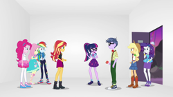 Size: 1920x1080 | Tagged: safe, screencap, character:applejack, character:fluttershy, character:microchips, character:pinkie pie, character:rainbow dash, character:rarity, character:sunset shimmer, character:twilight sparkle, character:twilight sparkle (scitwi), species:eqg human, equestria girls:rollercoaster of friendship, g4, my little pony:equestria girls, converse, geode of empathy, geode of fauna, geode of shielding, geode of sugar bombs, geode of super speed, geode of super strength, geode of telekinesis, humane five, humane seven, humane six, magical geodes, shoes