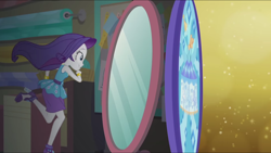 Size: 2560x1440 | Tagged: safe, screencap, character:rarity, episode:the other side, g4, my little pony:equestria girls, female, mirror, running, smiling