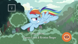 Size: 1334x750 | Tagged: safe, screencap, character:rainbow dash, species:pegasus, species:pony, episode:campfire tales, g4, my little pony: friendship is magic, discovery family logo, fly-der, fly-der bite, flying, grin, kicking, smiling, solo, tv rating, tv-y