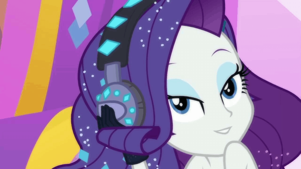 Size: 998x561 | Tagged: safe, screencap, character:rarity, episode:the other side, g4, my little pony:equestria girls, animated, bedroom eyes, close-up, female, gif, headphones, illusion, looking at you, one eye closed, solo, wink