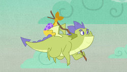 Size: 1280x720 | Tagged: safe, screencap, character:sludge, species:dragon, episode:father knows beast, g4, my little pony: friendship is magic, bindle, dragon egg, egg, flying, male, solo, spike's egg