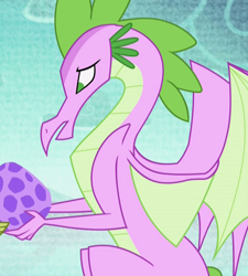 Size: 970x1080 | Tagged: safe, screencap, species:dragon, episode:father knows beast, g4, my little pony: friendship is magic, cropped, dragon egg, dragoness, egg, female, solo focus, spike's egg, spike's fake mother