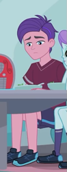 Size: 201x513 | Tagged: safe, screencap, episode:pinkie pie: snack psychic, g4, my little pony:equestria girls, background human, cropped, male, peacock plume, sad