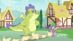 Size: 1920x1080 | Tagged: safe, screencap, character:sludge, character:spike, species:dragon, episode:father knows beast, g4, my little pony: friendship is magic, blushing, cute, duo, happy, list, male, solo, spikabetes, winged spike, wings