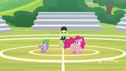 Size: 1920x1080 | Tagged: safe, screencap, character:granny smith, character:pinkie pie, character:spike, species:dragon, species:earth pony, species:pony, episode:father knows beast, g4, my little pony: friendship is magic, buckball court, female, male, mare, whistle, winged spike