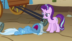 Size: 460x260 | Tagged: safe, screencap, character:starlight glimmer, character:trixie, species:pony, episode:on the road to friendship, nose in the air, volumetric mouth