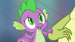 Size: 1280x720 | Tagged: safe, screencap, character:sludge, character:spike, species:dragon, episode:father knows beast, g4, my little pony: friendship is magic, claws, male, smiling, winged spike