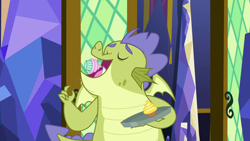 Size: 1280x720 | Tagged: safe, screencap, character:sludge, species:dragon, episode:father knows beast, g4, my little pony: friendship is magic, cupcake, eating, food, gluttony, solo