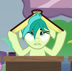 Size: 648x637 | Tagged: safe, screencap, character:sandbar, species:earth pony, species:pony, episode:school daze, g4, my little pony: friendship is magic, book, cropped, male, solo, stressed, teenager