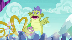 Size: 1280x720 | Tagged: safe, screencap, character:sludge, character:spike, species:dragon, episode:father knows beast, g4, my little pony: friendship is magic, crystal, duo, male, winged spike