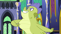 Size: 1280x720 | Tagged: safe, screencap, character:sludge, species:dragon, episode:father knows beast, g4, my little pony: friendship is magic, male, puffed chest, solo