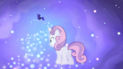 Size: 1440x808 | Tagged: safe, screencap, character:princess luna, character:sweetie belle, species:alicorn, species:pony, species:unicorn, episode:for whom the sweetie belle toils, dream realm, dream walker luna, duo, ethereal mane, female, filly, foal, mare, plot
