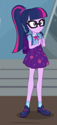 Size: 289x630 | Tagged: safe, screencap, character:twilight sparkle, character:twilight sparkle (scitwi), species:eqg human, episode:star crossed, g4, my little pony:equestria girls, clothing, cropped, female, geode of telekinesis, glasses, ponytail, shoes, skirt, socks, solo