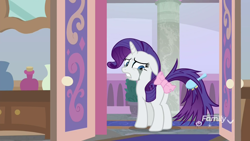 Size: 1920x1080 | Tagged: safe, screencap, character:rarity, species:pony, species:unicorn, episode:school raze, g4, my little pony: friendship is magic, bow, could be worse, crying, female, hairbrush, mare, mascara, messy tail, plot, tail bow