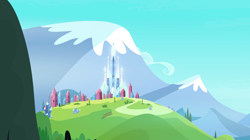 Size: 1440x809 | Tagged: safe, screencap, episode:equestria games, g4, my little pony: friendship is magic, crystal, crystal castle, crystal empire, crystal mountains, mountain, no pony, scenery