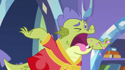 Size: 1280x720 | Tagged: safe, screencap, character:sludge, episode:father knows beast, g4, my little pony: friendship is magic, clothing, disbelief, faec, funny face, one eye closed, raised eyebrow, robe, solo, tongue out