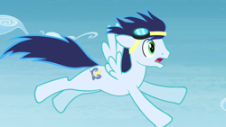 Size: 1280x720 | Tagged: safe, screencap, character:soarin', species:pegasus, species:pony, episode:rainbow falls, g4, my little pony: friendship is magic, season 4, cutie mark, flying, male