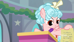 Size: 1920x1080 | Tagged: safe, screencap, character:cozy glow, species:pegasus, species:pony, episode:school raze, g4, my little pony: friendship is magic, female, filly, letter, solo, written equestrian