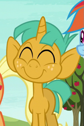 Size: 341x512 | Tagged: safe, screencap, character:applejack, character:rainbow dash, character:snails, species:pony, species:unicorn, episode:buckball season, g4, my little pony: friendship is magic, colt, cropped, cute, diasnails, eyes closed, male, smiling, solo focus