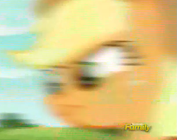 Size: 679x537 | Tagged: safe, screencap, character:applejack, species:earth pony, species:pony, blurry, discovery family logo, episode needed, female, freeze frame, great moments in animation, mare, motion blur, solo
