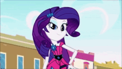 Size: 1280x720 | Tagged: safe, screencap, character:rarity, character:sunset shimmer, episode:driving miss shimmer, episode:life is a runway, equestria girls:dance magic, g4, my little pony:equestria girls, animated, duo, fabulous, no sound, one eye closed, webm, wink