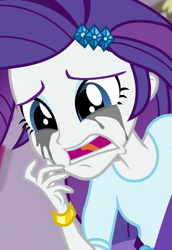 Size: 561x816 | Tagged: safe, screencap, character:rarity, equestria girls:dance magic, g4, my little pony:equestria girls, bracelet, cropped, crying, female, jewelry, makeup, marshmelodrama, mascara, mascarity, running makeup, solo