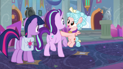 Size: 1280x720 | Tagged: safe, screencap, character:cozy glow, character:starlight glimmer, character:twilight sparkle, character:twilight sparkle (alicorn), species:alicorn, species:pegasus, species:pony, species:unicorn, episode:school raze, g4, my little pony: friendship is magic, female, filly, foal, glimmer glutes, mare, plot, saddle bag, trio, twibutt