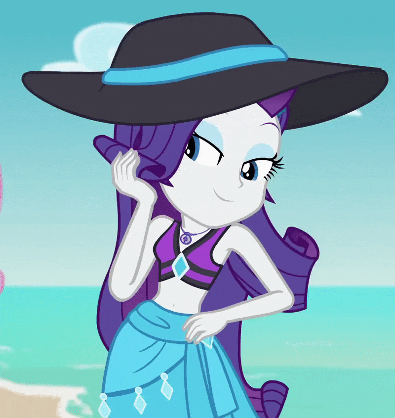 Size: 800x845 | Tagged: safe, screencap, character:rarity, equestria girls:forgotten friendship, g4, my little pony:equestria girls, adorasexy, animated, beach, beach babe, beautiful, beautisexy, belly button, bikini, bikini babe, blowing a kiss, clothing, cropped, cute, female, flirting, flirty, geode of shielding, gif, hand on hip, hat, heart, lidded eyes, midriff, raribetes, sarong, sexy, solo, stomach, stupid sexy rarity, sun hat, swimsuit