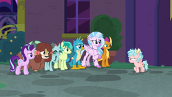 Size: 1280x720 | Tagged: safe, screencap, character:cozy glow, character:gallus, character:ocellus, character:sandbar, character:silverstream, character:smolder, character:starlight glimmer, character:yona, species:changedling, species:changeling, species:classical hippogriff, species:dragon, species:earth pony, species:griffon, species:hippogriff, species:pegasus, species:pony, species:reformed changeling, species:unicorn, species:yak, episode:school raze, g4, my little pony: friendship is magic, angry, bow, claws, cloven hooves, colored hooves, cozy glow is not amused, cutie mark, dragoness, female, filly, foal, hair bow, jewelry, male, mare, monkey swings, necklace, student six, teenager, wings