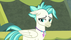 Size: 1280x720 | Tagged: safe, screencap, character:terramar, species:classical hippogriff, species:hippogriff, episode:surf and/or turf, g4, my little pony: friendship is magic, cute, jewelry, male, necklace, sad, sadorable, terrabetes, wings