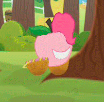 Size: 214x211 | Tagged: safe, gameloft, screencap, character:pinkie pie, animated, apple, apple pinkie, food, gameloft shenanigans, gamelofte, gif, living apple, night of the living apples, wat, what has science done