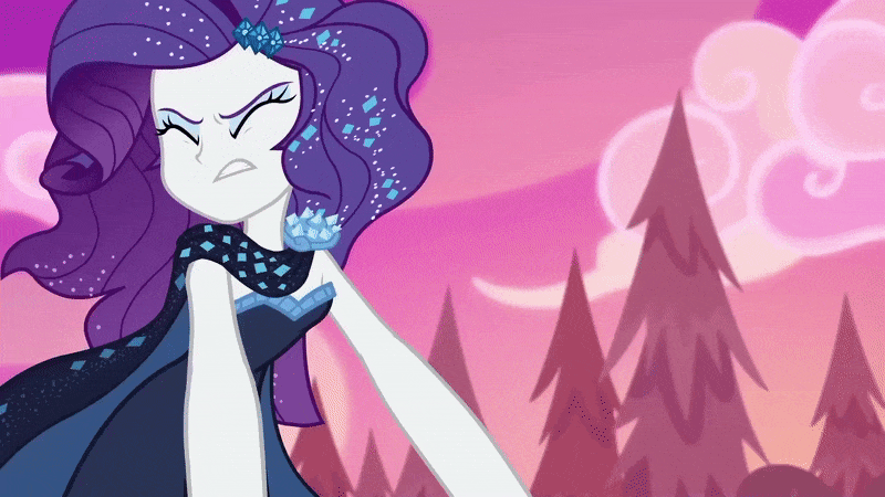 Size: 800x450 | Tagged: safe, screencap, character:rarity, episode:the other side, g4, my little pony:equestria girls, animated, clothing, double entendre, eyes closed, falling, frown, gif, gritted teeth, headbang, invisible stallion, jewelry, out of context, scarf, solo, sparkles