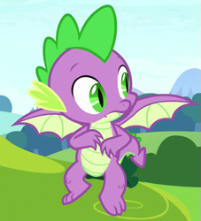 Size: 523x576 | Tagged: safe, screencap, character:spike, species:dragon, episode:a matter of principals, g4, my little pony: friendship is magic, claws, cropped, flying, male, raised eyebrows, solo, spread wings, tail, toes, winged spike, wings
