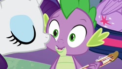 Size: 1280x720 | Tagged: safe, screencap, character:rarity, character:spike, species:dragon, species:pony, species:unicorn, episode:best gift ever, g4, my little pony: friendship is magic, cute, duo, female, kiss on the cheek, kissing, male, mare, rarity kisses spike, shipping fuel, spikabetes, winged spike