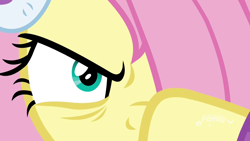 Size: 1920x1080 | Tagged: safe, screencap, character:fluttershy, species:pegasus, species:pony, episode:best gift ever, g4, my little pony: friendship is magic, angry, badass, close-up, evil eye, female, flutterbadass, hair over one eye, mare, narrowed eyes, solo, you are already dead, you dun goofed
