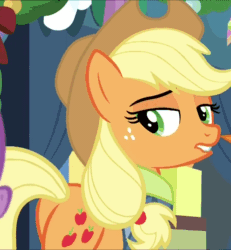 Size: 916x990 | Tagged: safe, screencap, character:applejack, character:burnt oak, episode:best gift ever, g4, my little pony: friendship is magic, animated, cropped, plot, solo focus, sound, walking, webm