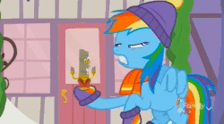 Size: 1152x640 | Tagged: safe, screencap, character:discord, character:rainbow dash, species:alicorn, species:pegasus, species:pony, episode:best gift ever, g4, my little pony: friendship is magic, animated, candle, candlestick, clothing, discord candle, female, ghost candle, hat, male, mare, scaredy dash, scarf, sound, webm