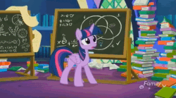 Size: 1152x640 | Tagged: safe, screencap, character:twilight sparkle, character:twilight sparkle (alicorn), species:alicorn, species:pony, episode:best gift ever, g4, my little pony: friendship is magic, animated, book, chalkboard, close-up, derp, faec, female, gritted teeth, mare, open mouth, pudding face, smiling, solo, sound, talking, wat, webm