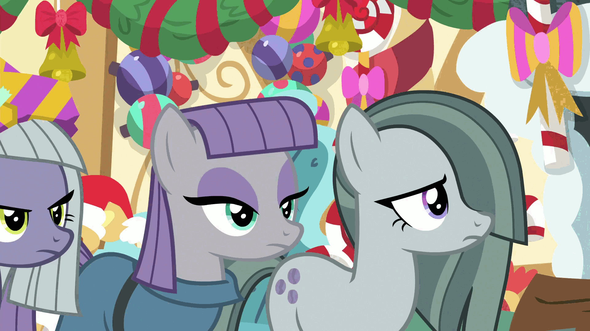 Size: 1920x1080 | Tagged: safe, screencap, character:limestone pie, character:marble pie, character:maud pie, character:pinkie pie, species:earth pony, species:pony, episode:best gift ever, g4, my little pony: friendship is magic, animated, cute, female, forehead kiss, in which pinkie pie forgets how to gravity, kiss on the cheek, kissing, limabetes, limetsun pie, marblebetes, mare, maud being maud, maudabetes, pie sisters, pinkie being pinkie, pinkie physics, platonic kiss, siblings, sisterly love, sisters, smiling, tsundere, varying degrees of want, when she smiles