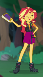 Size: 398x718 | Tagged: safe, screencap, character:sunset shimmer, equestria girls:forgotten friendship, g4, my little pony:equestria girls, book, cropped, geode of empathy, magical geodes, solo
